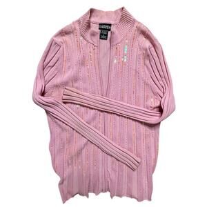 Baranda Pink Sequin Zip-Up Ribbed Sweater Large